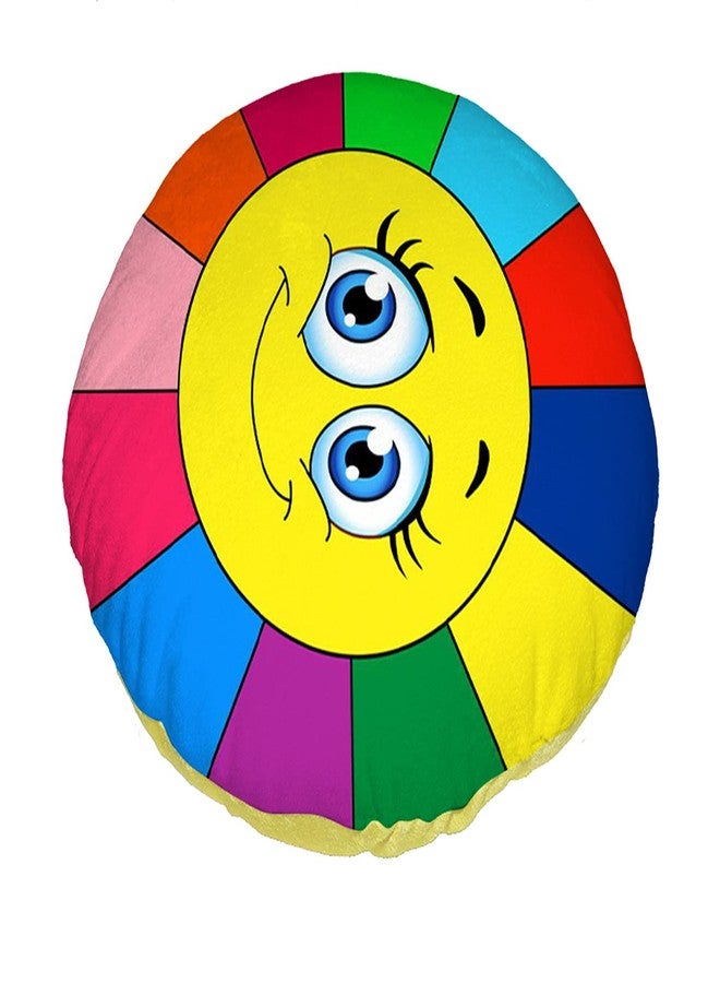 Ship Smart Round Shape Velvet Fabric Printed Soft Toy/Smiley/Emoji/Plush/Filled/Emoticons/Icons/Cool Cushions/Pillow, 14x14-inches (Multicolor) Design 13 - Image 2